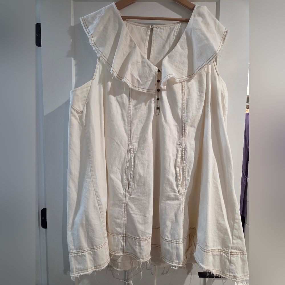 Anthropologie Cream Ruffled Mini Dress